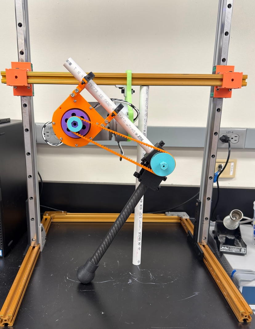 The leg test stand, assembled on a linear slide.